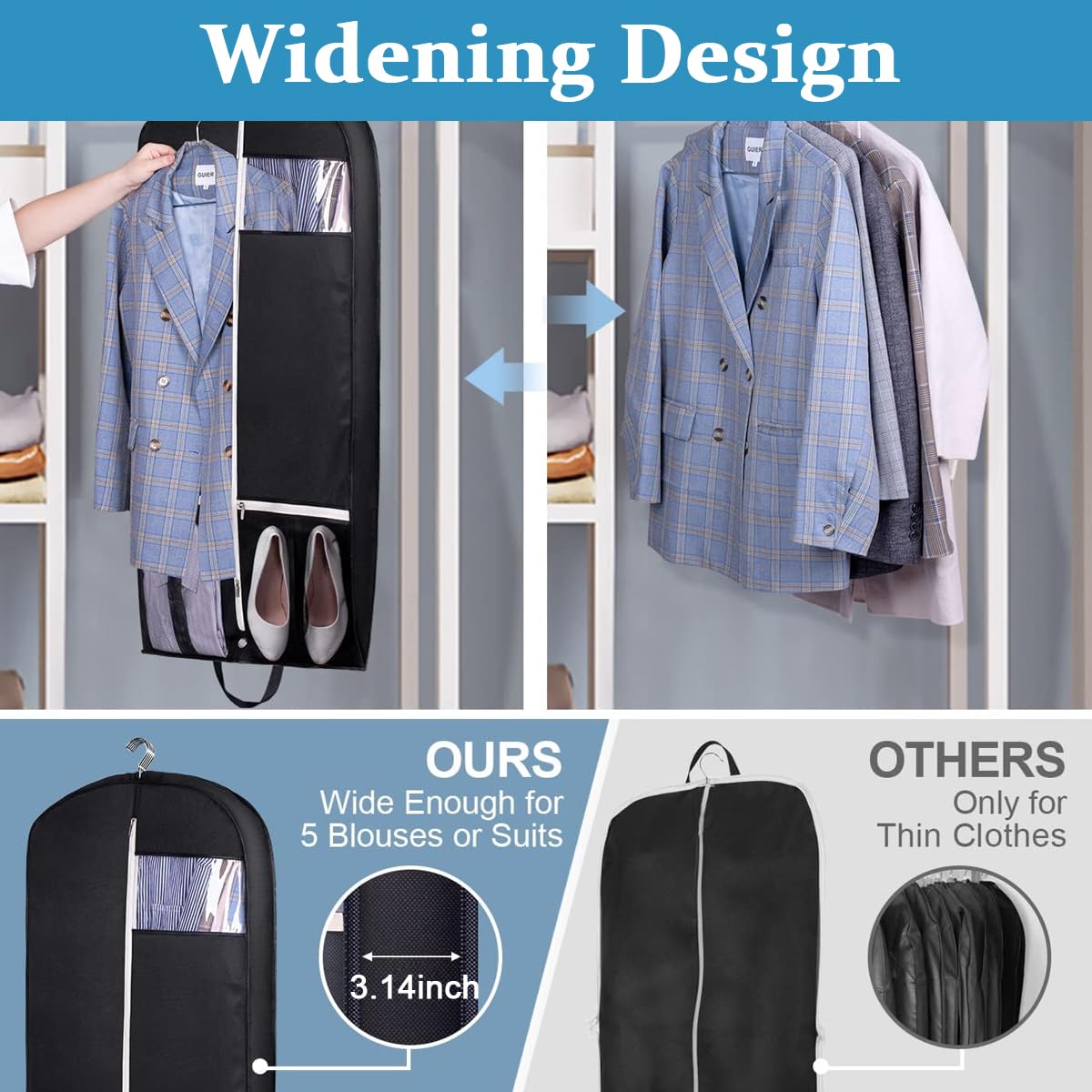 HASTHIP Garment Bags Suit Bags for Travel Hanging Clothes Closet Storage, 50 HASTHIP Garment Bags Suit Bags for Travel Hanging Clothes Closet Storage, 50